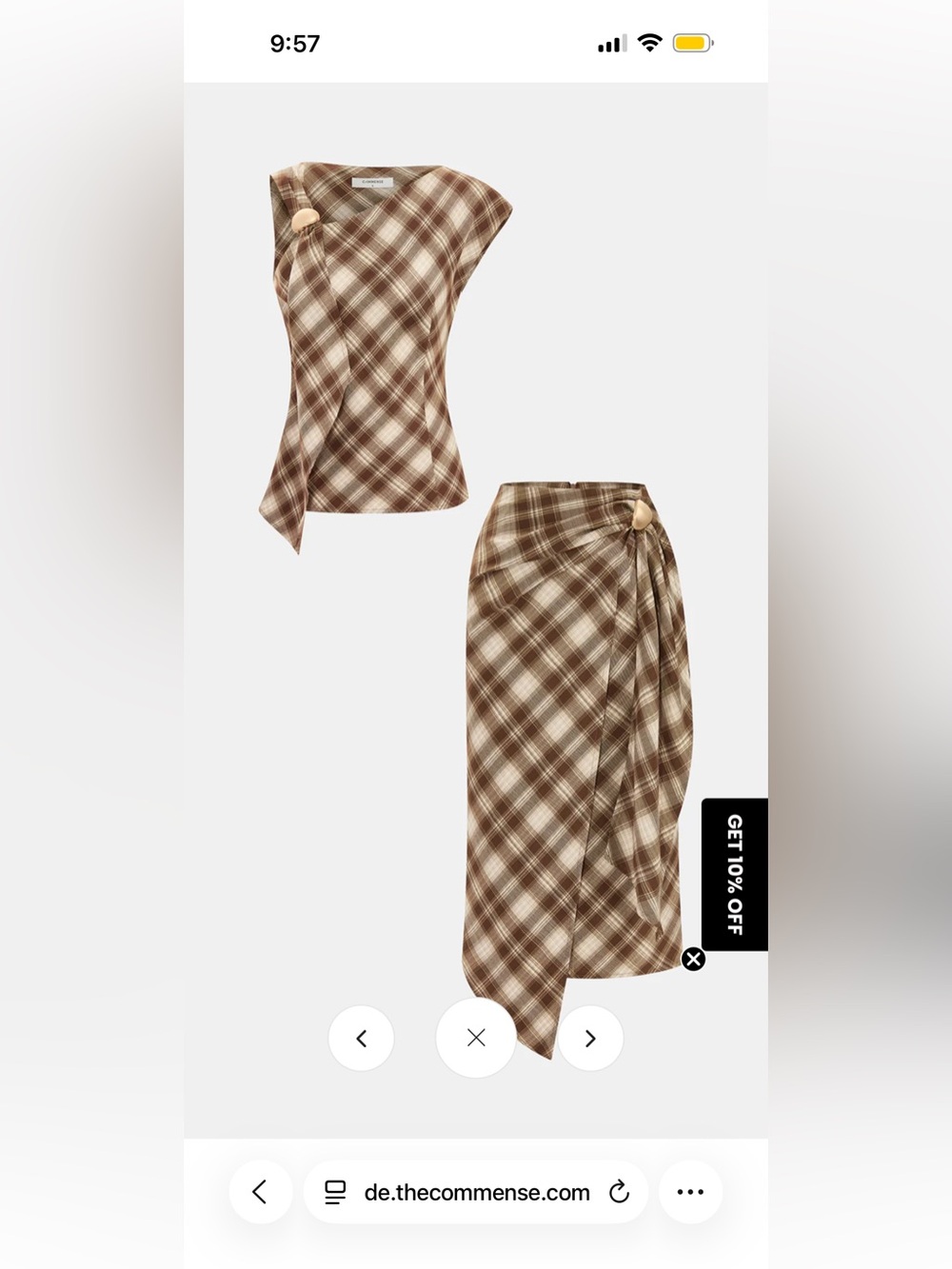 Plaid Wrap Midi Skirt Set in Brown and Cream